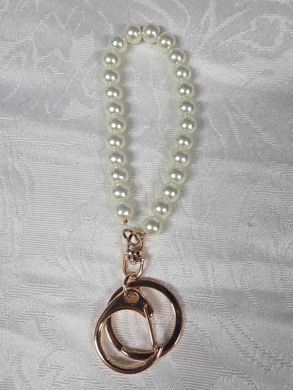 Faux Pearl Bead Wristlet Keychain - Gold-Tone Hardware